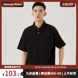 wassup wake男士短袖polo衫男2024夏季新款美式潮牌刺绣半袖翻领