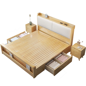 实木床1a.8米双人床工厂床现代简约1.5m经济型原木箱式储物床
