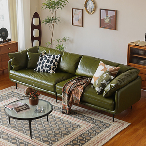 叙旧之旅/北欧油蜡真皮沙发客厅小户型简约现代复古绿色双人沙发