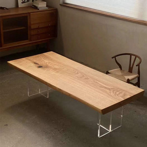 北美白蜡木大板日式简约实木原木茶桌现代餐桌办公书桌白橡木书台