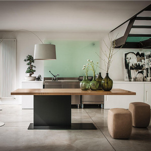 北欧现代简约餐桌岛台西餐桌家用客厅饭桌一体实木极简桌子长方形