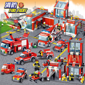 中国积木拼图拼装城市消防总局系列拼插火警汽车男孩子拼图玩具