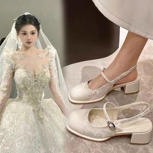 婚纱神器女白色主婚纱婚鞋粗跟玛丽珍不累脚高跟鞋结婚新娘鞋鞋子