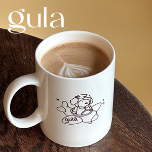 gula Dian mug飞行员点点印花陶瓷马克杯牛奶咖啡水杯 400ml