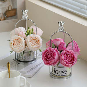 手感保湿玫瑰仿真花高端轻奢创意盆栽摆件假花客厅餐桌摆放花装饰