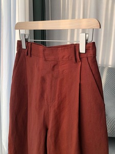 （现货）今年流行爆款垂坠感砖红色棉麻裤夏季高级感超好看阔腿裤