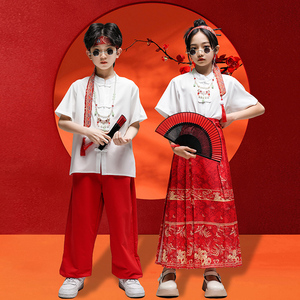 中国风儿童演出服古典舞蹈服男童汉服女童凤凰马面裙六一表演服装