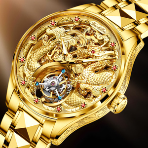官方正品劳力瑞士手表男士机械表十大品牌中国龙陀飞轮钢带24金表