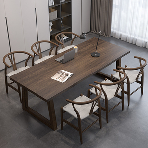 北欧原木办公桌椅组合长条桌小户型纯实木会议桌简约长方形桌书桌