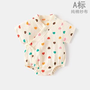 婴儿包庇衣夏装薄款宝宝三角爬服卡通可爱双层纯棉纱布短袖连体衣