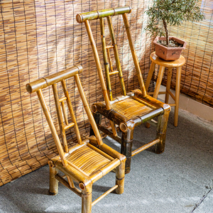 老式竹椅子靠背椅家用竹子椅子手工编织楠竹藤椅阳台休闲竹凳子