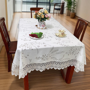 桌布2024新款棉麻布艺法式浪漫风蕾丝茶几餐桌圆桌桌布白色氛围感