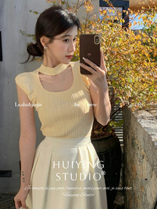 法式高级感奶黄色小飞袖短袖上衣女2024年夏季新款小众设计感小衫