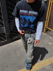 美式高街夏季人物迈克尔杰克逊水洗做旧重磅短袖T恤男款纯棉潮牌
