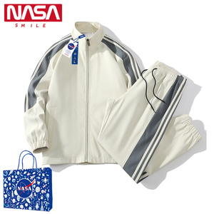 NASA旗舰店套装女秋季新款潮流撞色拼接情侣运动休闲夹克两件套男
