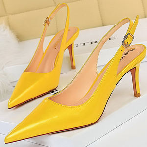 2021 Summer Elegant Women Glitter Pink Yellow Heels Slingbac