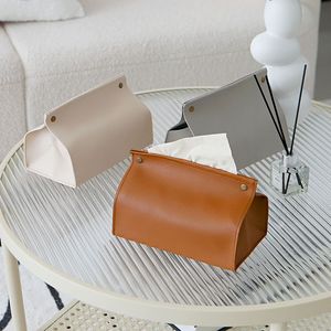 北欧环保pu软皮纸巾盒餐厅纯色创意纸巾套卫生间中大号桌面抽纸盒