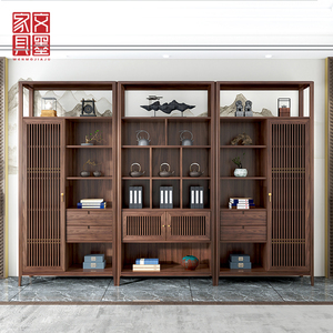 新中式茶室博古架多宝阁实木茶叶柜茶壶展示柜黑胡桃木办公室书柜