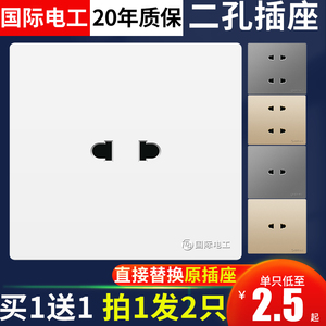 国际电工二孔开关插座面板2孔二眼充电桩暗装墙壁86型二插10A电源