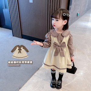 韩国kiyomi女童学院风春季连衣裙套装儿童春秋宝宝衬衫公主裙小童