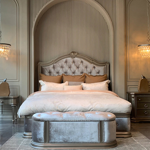 美式art实木床欧式实木雕花1.8米双人床复古做旧筑源法式仿古婚床