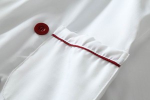 i夏天装新款厨师服短袖上衣厨房酒店透气男女工作T服白色红领饭店