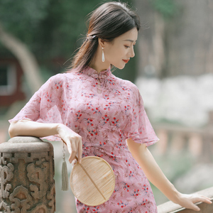 100%桑蚕丝中国风女装真丝改良旗袍夏季高端气质精致连衣裙子碎花