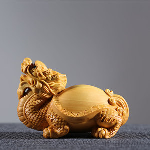 黄杨木雕龙龟文玩小摆件雕刻工艺品礼品家居小饰品神兽实木手把件