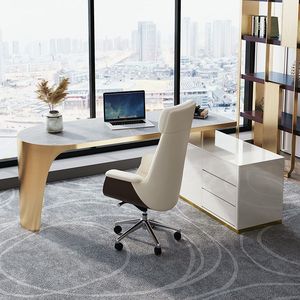 轻奢岩板转角书桌现代简约台式电脑桌椅组合办公家用写字台定