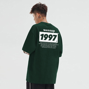 WASSUP HEODS短袖T恤情侣夏季新款1997字母潮牌墨绿色上衣男重磅