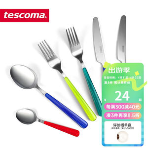 tescoma食品级不锈钢刀叉勺欧式西餐餐具牛排刀叉勺多色选择汤匙*