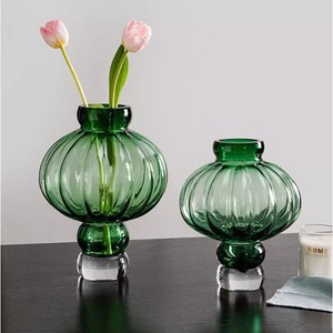 新中式家居灯笼型玻璃花瓶现代样板间书柜客餐桌插花花器装饰品