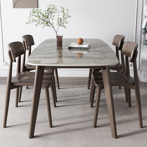 岩板餐桌实木家用长方形2024新款广东佛山现代简约轻奢高端餐桌椅