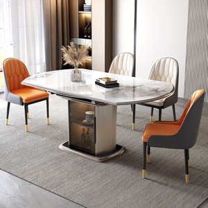实木餐桌椅组合家用伸缩折叠小户型现代简约高端岩板圆形饭厅桌子