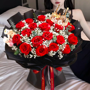 520情人节19朵33朵红玫瑰满天星花束鲜花速递同城配送女友生日店