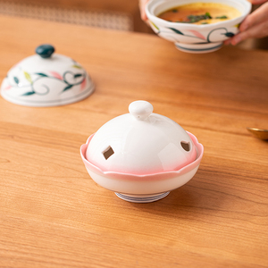 日本陶瓷料理芝士镂空拉丝盖碗创意釉下彩餐具甜品蒸蛋碗甜品炖盅