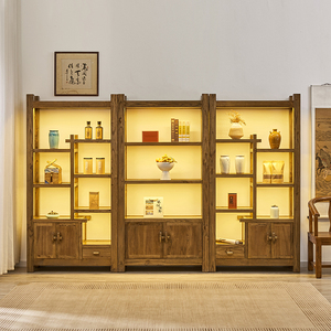 老榆木博古架中式茶叶茶饼展示柜隔断实木书架多宝阁古董摆件柜