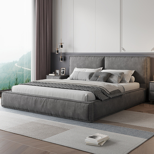 豆腐块床简约现代磨砂布科技布高端大床双人床意式极简北欧储物床