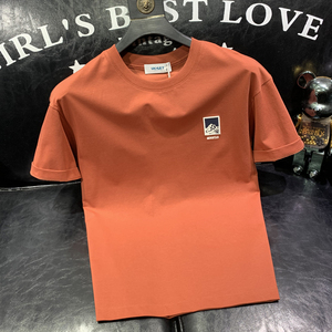 MEEI & SHU 2024新款短袖橙色鲜艳半袖男士夏季舒适薄款圆领T恤潮