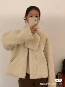 Ma韩版气质皮毛一体羊羔毛配围巾女2023年冬季外套可脱卸围脖暖