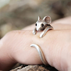 小老鼠绕圈可爱动物ring女复古食指戒指指环曹适TEMU爆款开口铜