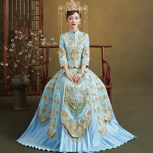 蓝色秀禾服新娘2022新款中式婚纱礼服结婚禾服秀和服中国风嫁衣