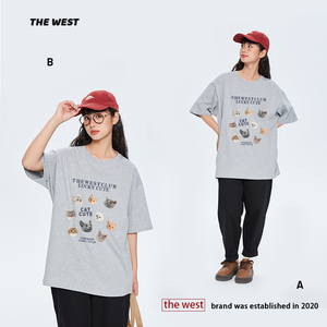 Thewest原创小猫头个性设计感短袖t恤女2023夏季新款潮牌半袖上衣