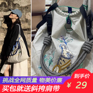 日本ball chain环保购物袋高圆圆同款胸章兔刺绣包尼龙帆布斜挎女
