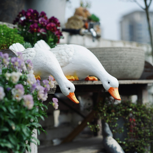 创意仿真动物大号喝水鸭子摆件户外庭院假山水景鱼池装饰造景布置