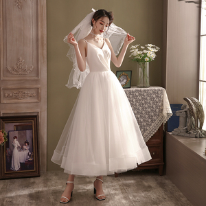 法式轻婚纱领证登记小白裙户外旅拍简约气质小个子新娘订婚小礼服