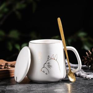 新品可爱卡通龙猫水杯子轻奢带盖勺陶瓷马克杯咖啡杯礼品茶杯