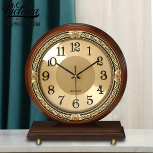 欧式台钟轻奢实木座钟家用钟表客厅复古桌面摆放扫秒坐钟装饰时钟