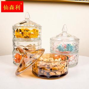 欧式装水果容器玻璃水晶玻璃糖果罐家用带盖透明干果零食收纳盒