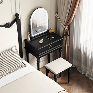梳妆台小型家用实木化妆桌2024新款美式复古卧室迷你化妆台高级感